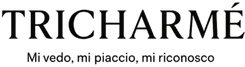 Tricharmé logo in gold on a black background with an Italian tagline beneath.